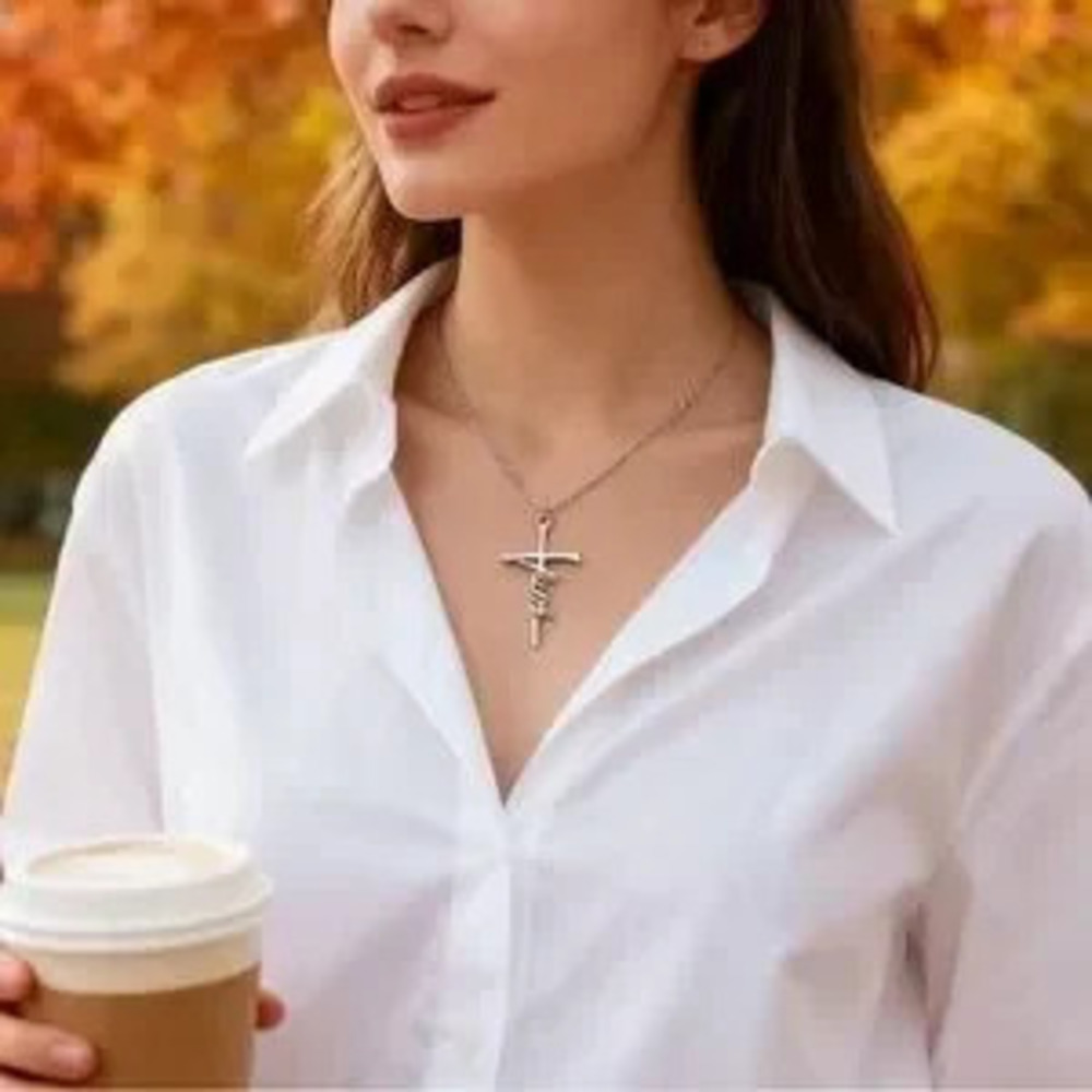 Silver Faith Cross Pendant Necklace Christian